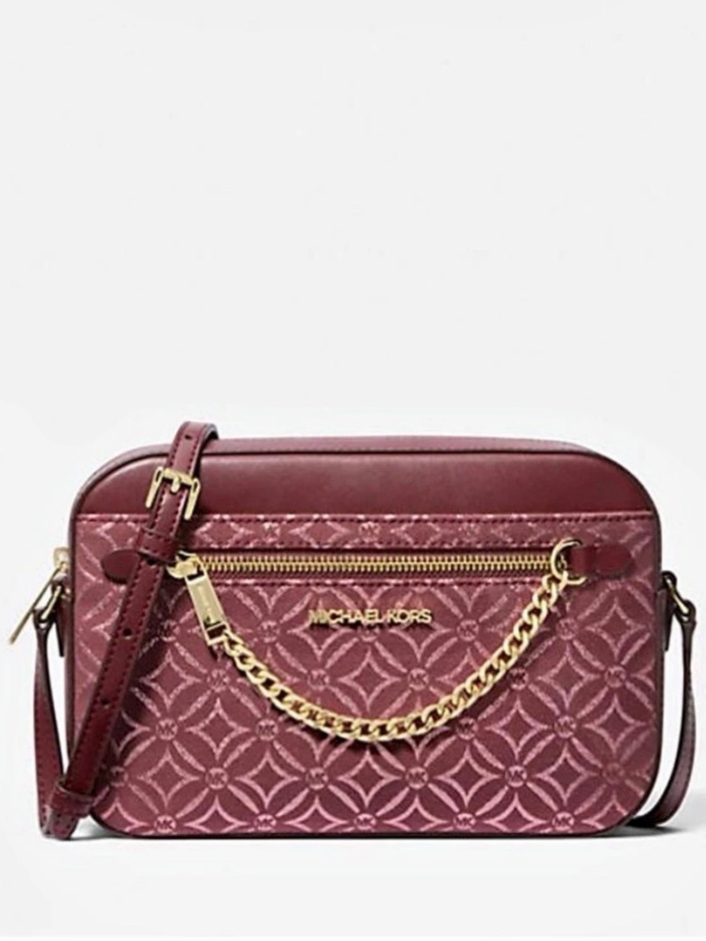 Michael Kors Jet Set Travel Small Signature Logo Camera Crossbody Bag Burgundy